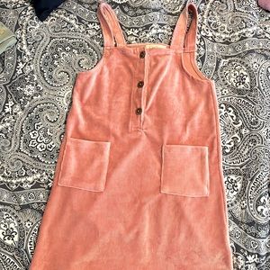 Super cute pink Jessica Simpson jumper dress with gray/pink floral shirt.